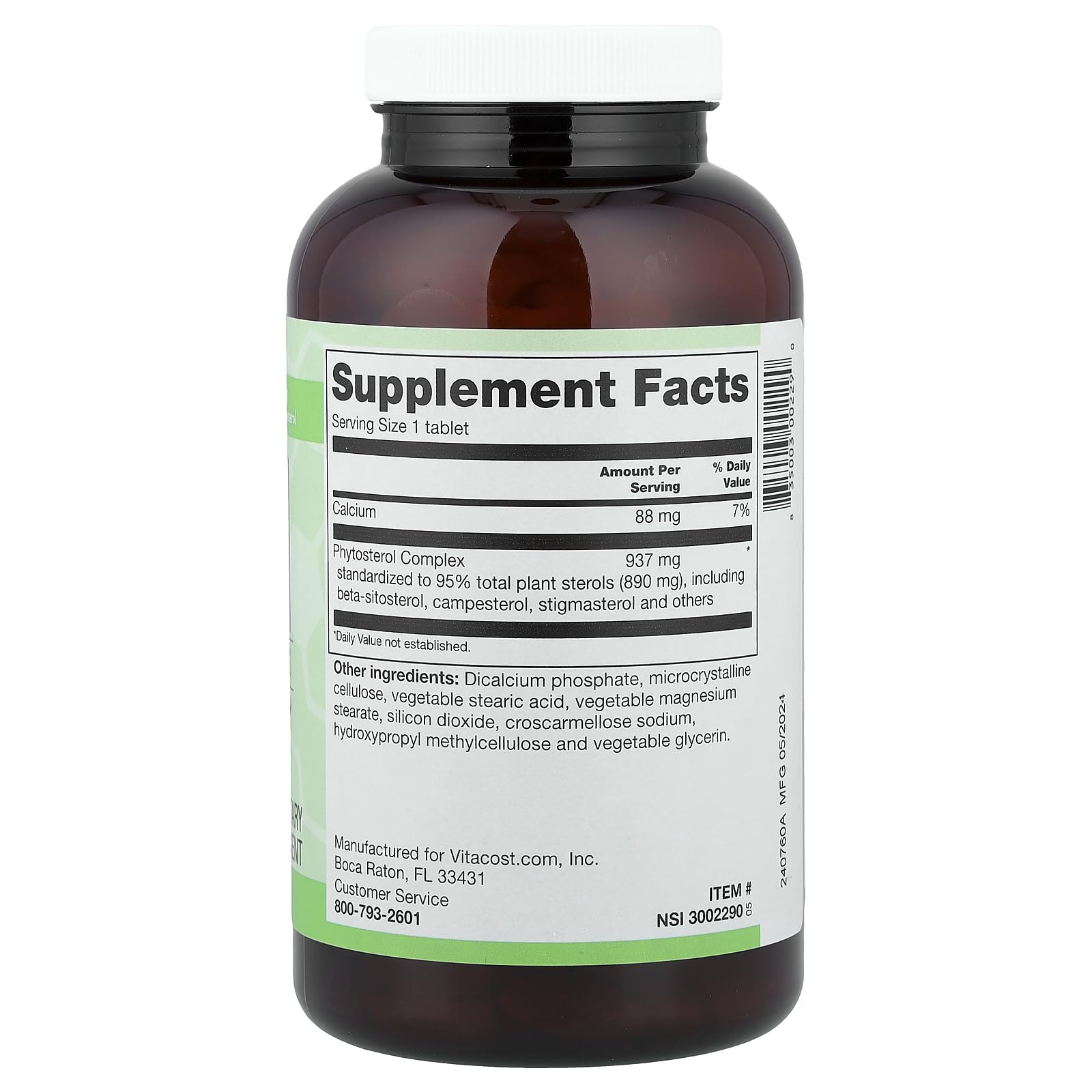NSI Vitacost Synergy Phytosterol Complex, botella, ayuda potencial para mantener colesterol en rangos normales.