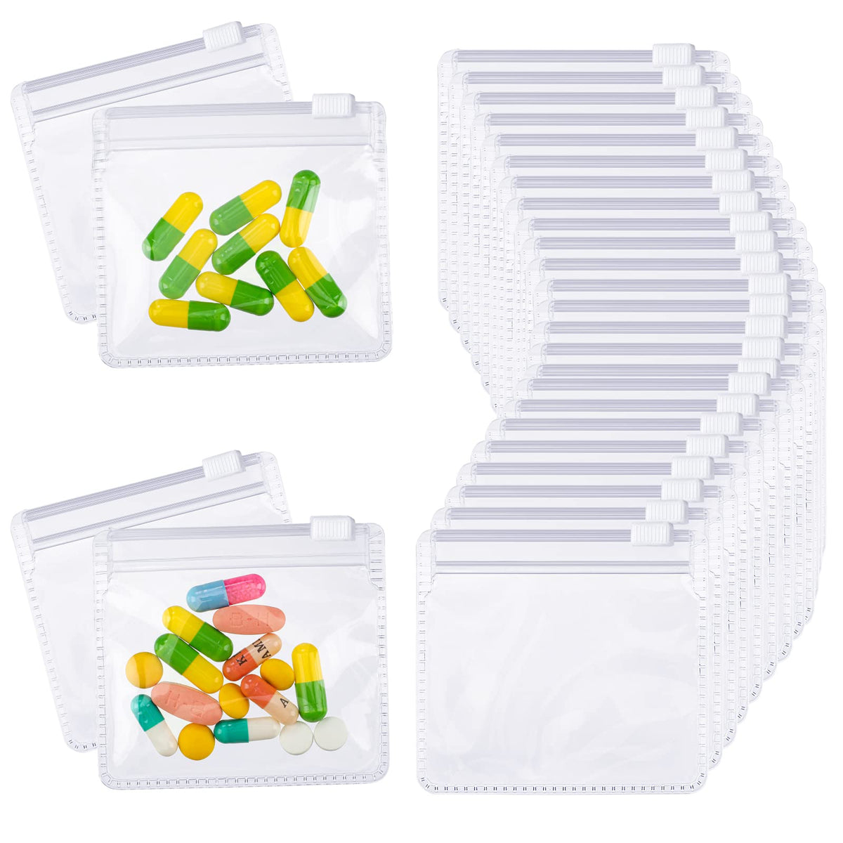 Bolsas transparentes Nuanchu para píldoras con cierre, ideal para organización diaria.