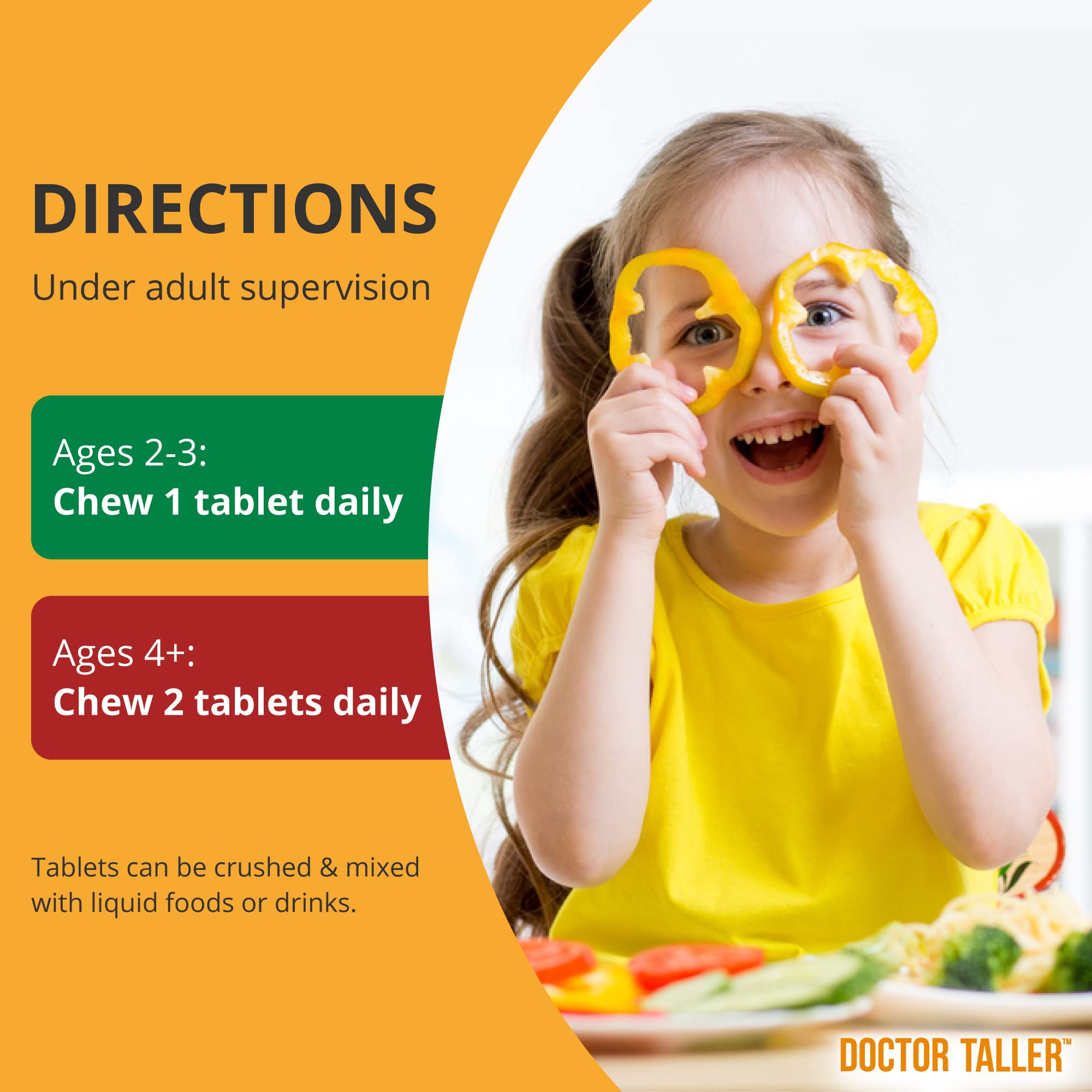 NuBest Doctor Taller Kids: niño sonriendo mientras toma una tableta masticable, sabor uva.