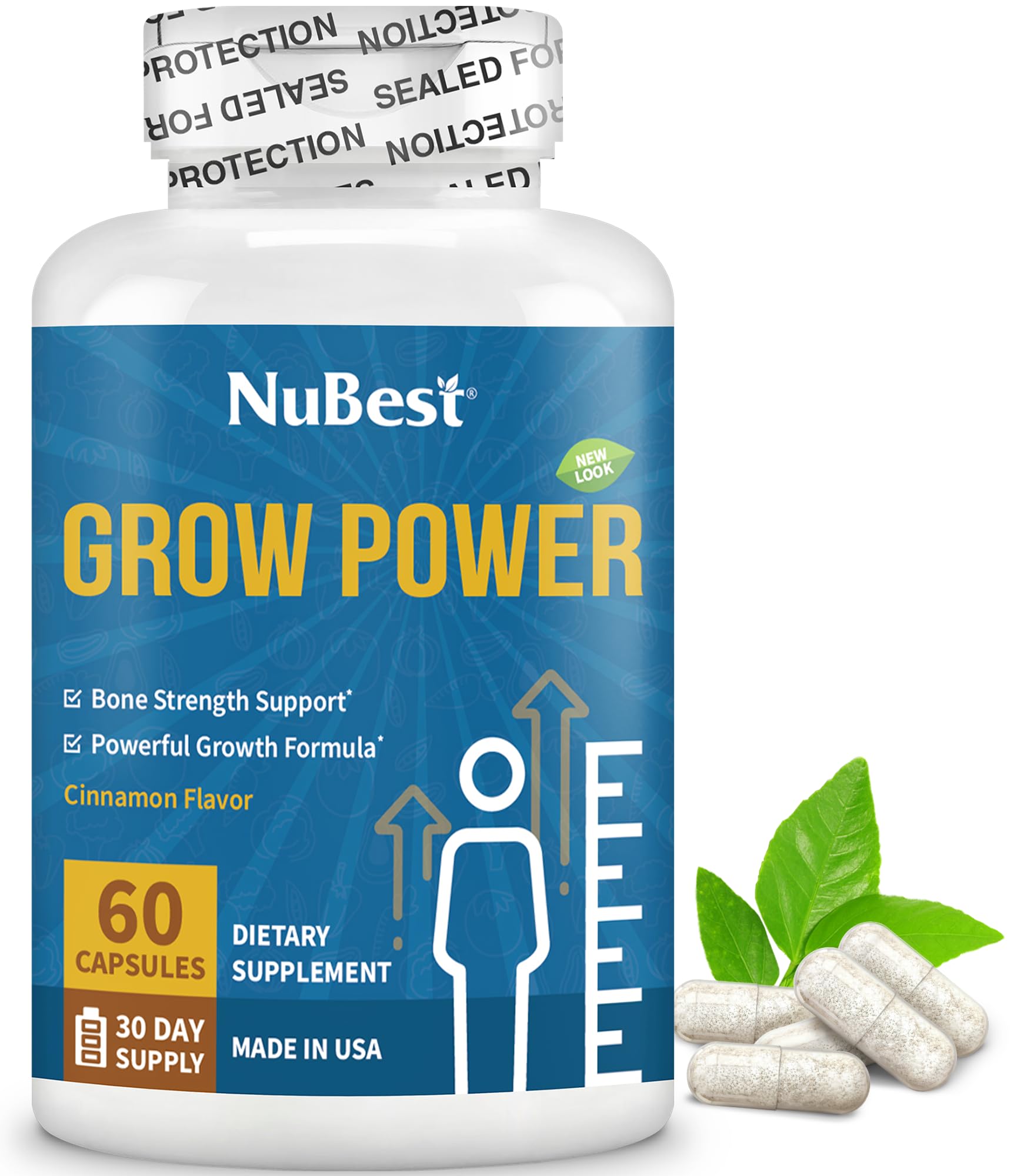 NuBest Grow Power: cápsulas en botella para apoyar huesos fuertes y crecimiento saludable.