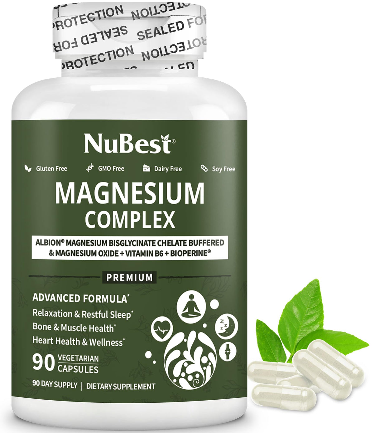 NuBest magnesio glicinato, cápsula diaria para energía y relajación.