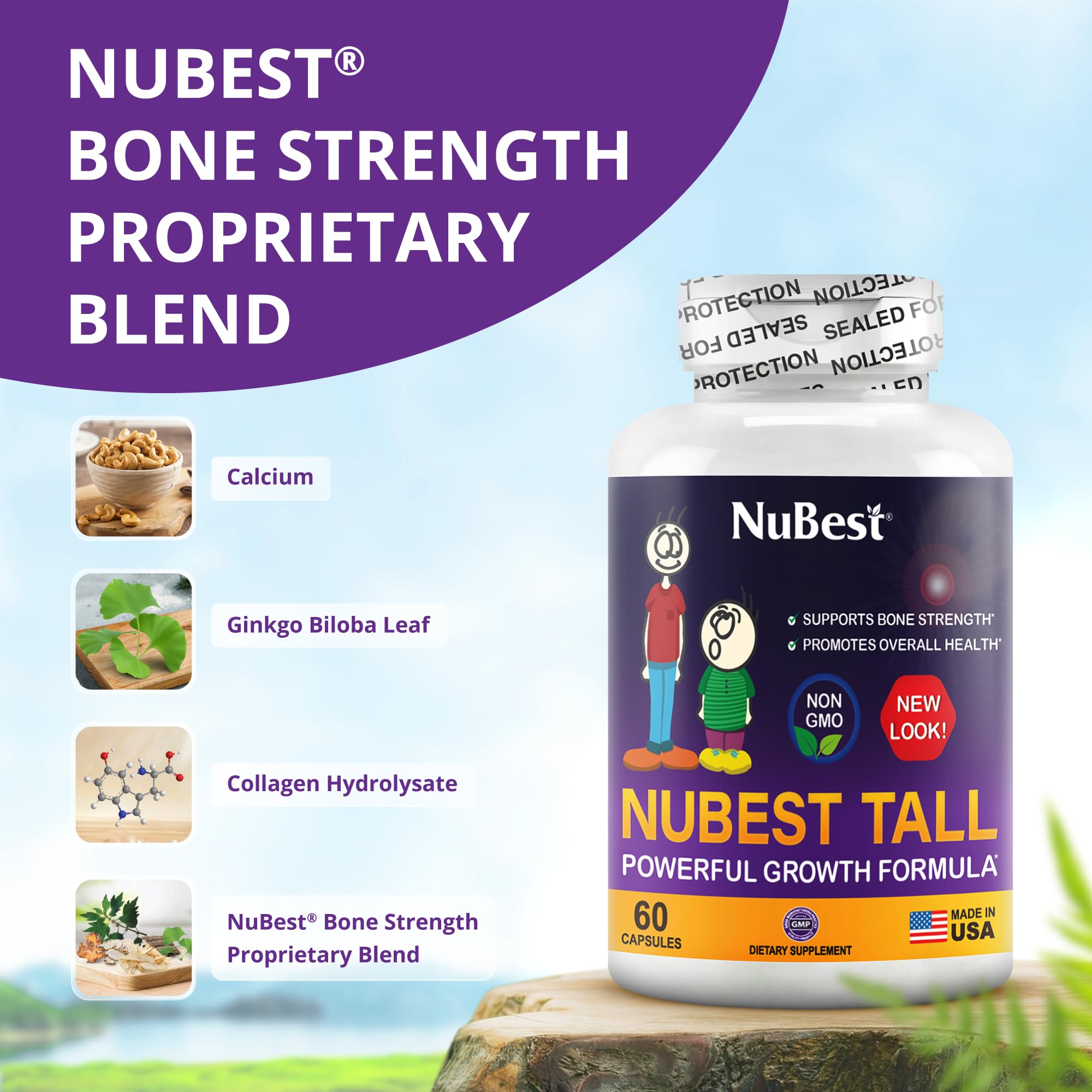 NuBest Tall: cápsulas de calcio para fortalecer huesos en niños.