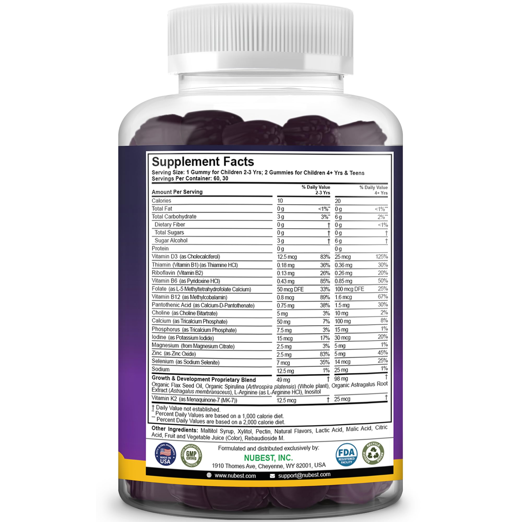 Caja de NuBest Tall Gummies en primer plano, empaque atractivo.
