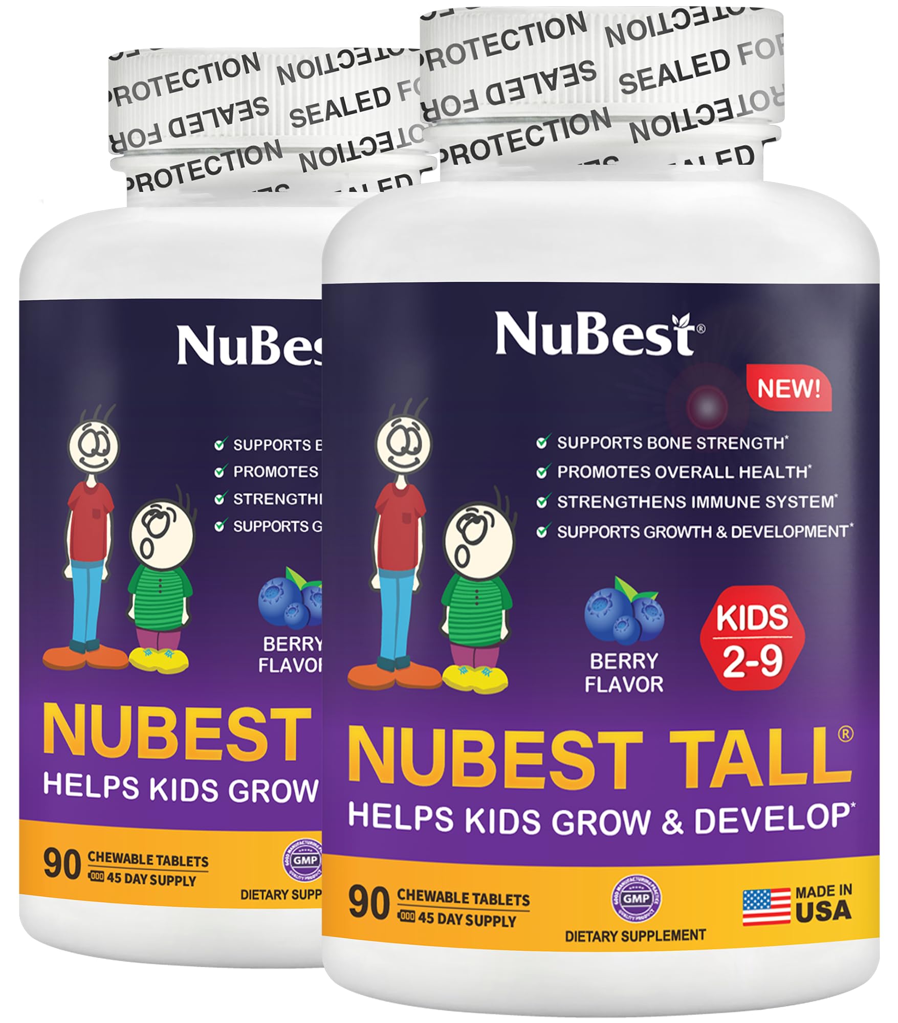 NuBest Tall Kids, botella con tabletas sabor frambuesa para apoyo nutricional diario.