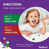 Perfil de vitaminas y minerales clave de NuBest Tall Kids para crecimiento.