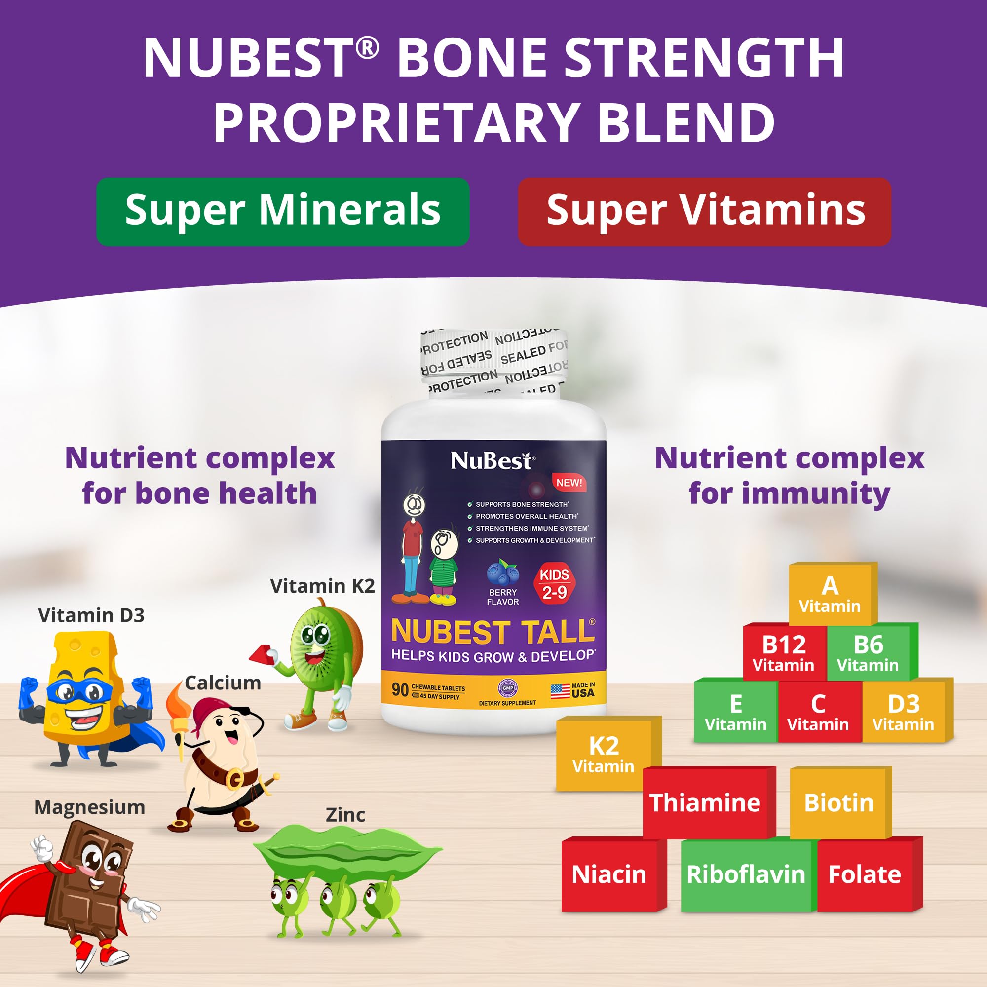 NuBest Tall Kids, tabletas con formas de animales para toma divertida.