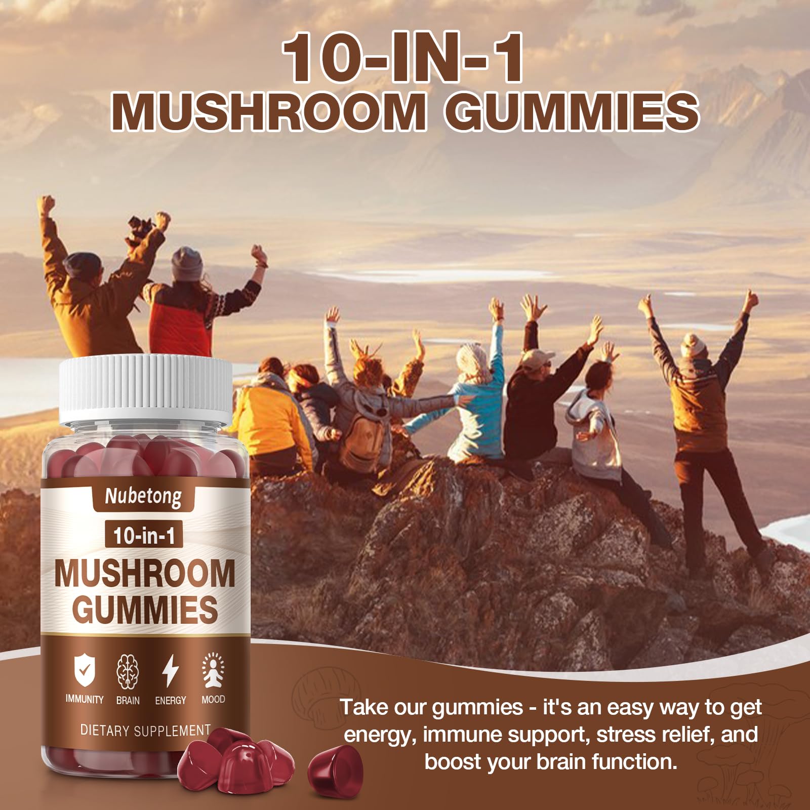 Gomitas Nubetong con maitake, textura masticable para consumo diario.