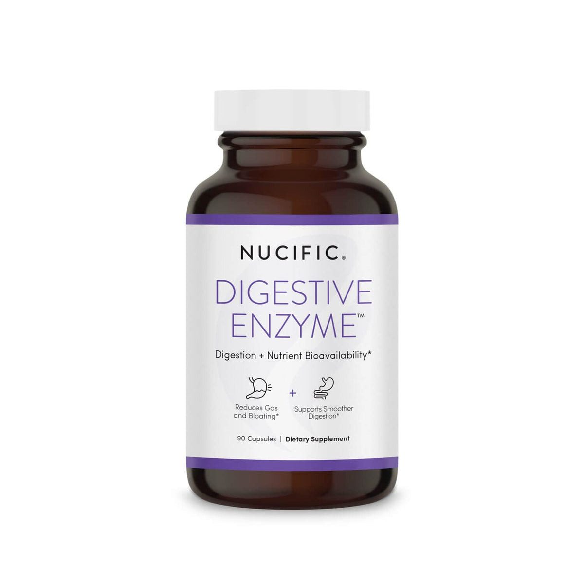 Nucific enzimas digestivas: botella de cápsulas para apoyo digestivo diario.