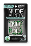 NUDE MINTS en envase pequeño reciclable para frescura instantánea en cualquier lugar.