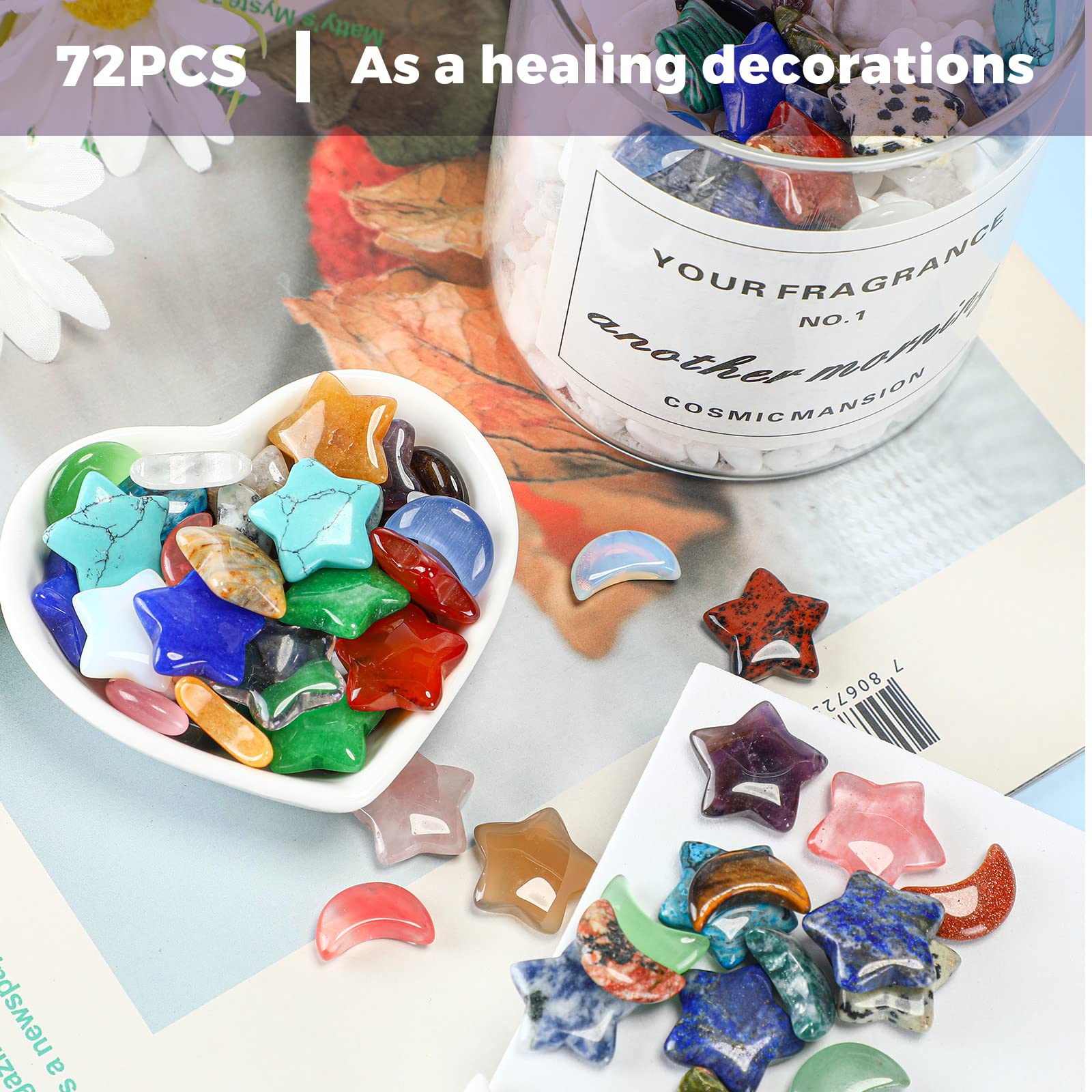 Piedras para decoración y artesanía, estilo estrella y luna.