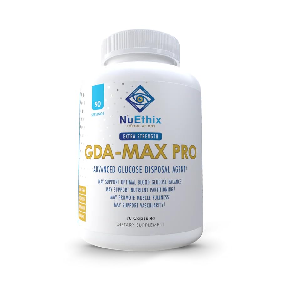 NuEthix Formulations GDA-MAX PRO, botella de cápsulas para apoyar el metabolismo de carbohidratos.