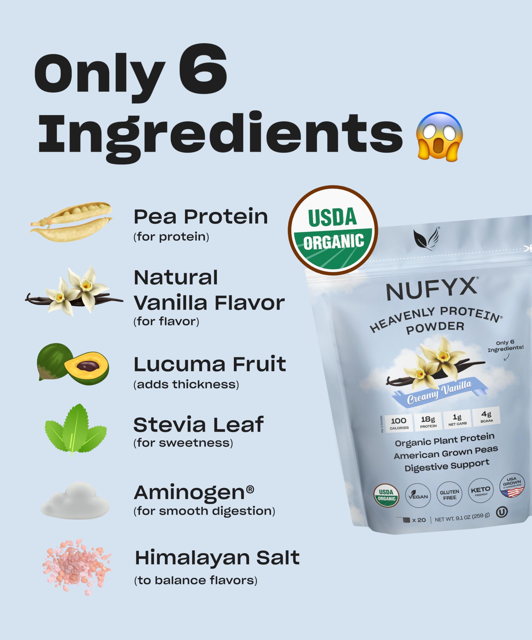 NUFYX Heavenly Protein Powder, vaso listo para entrenamiento con proteína de origen vegetal