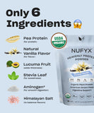 NUFYX proteína vegetal baja en calorías, 50 kcal por porción.