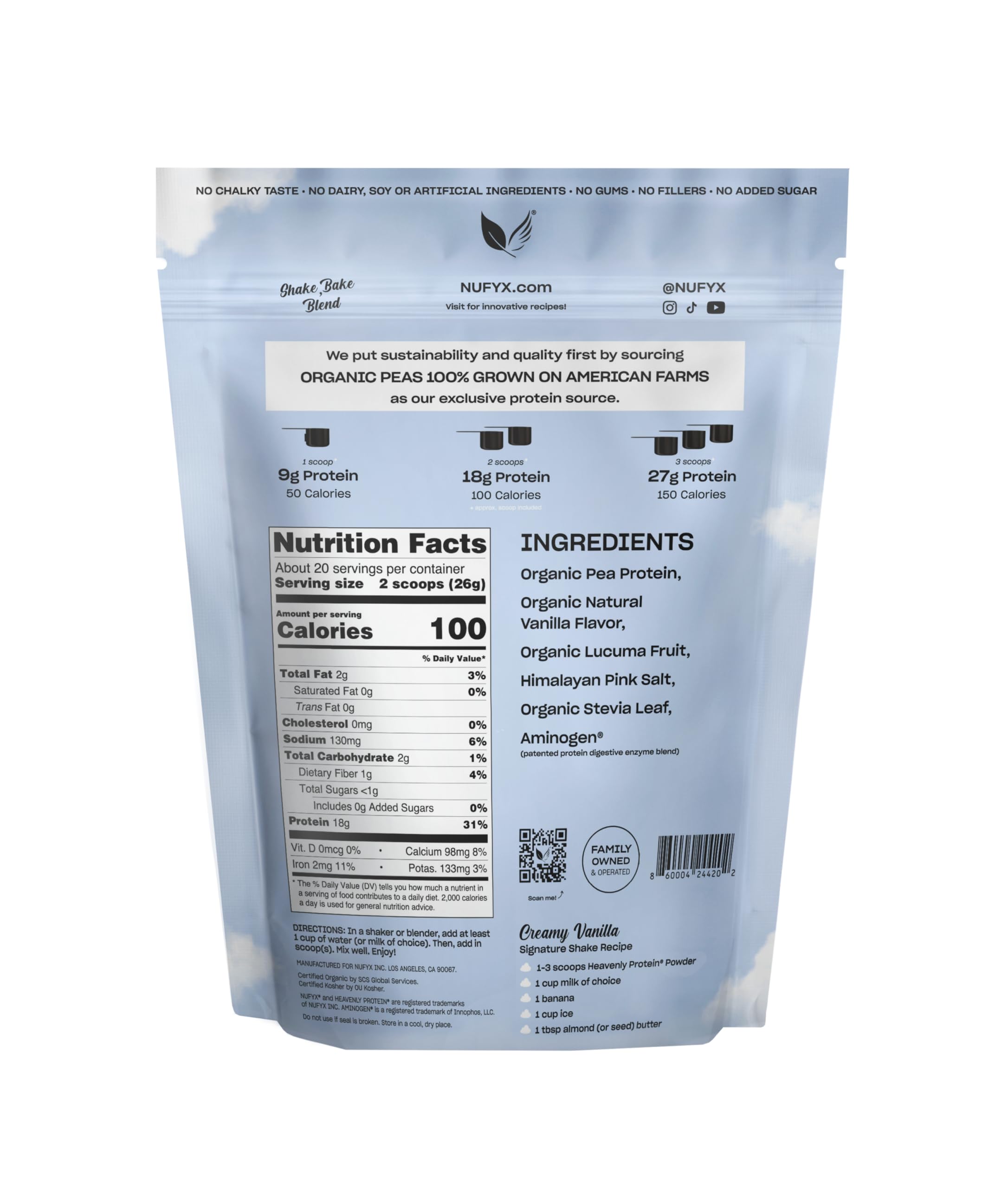 NUFYX proteína vegetal con enzimas digestivas naturales, textura suave.