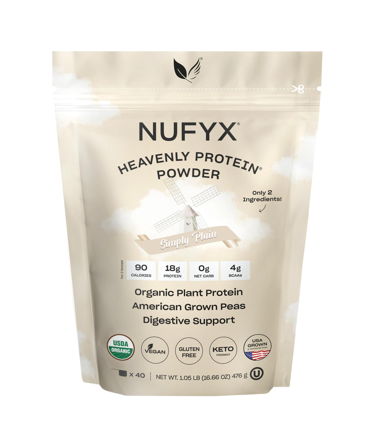 NUFYX proteina vegetal empaque Simply Plain para una ingesta limpia y rápida.
