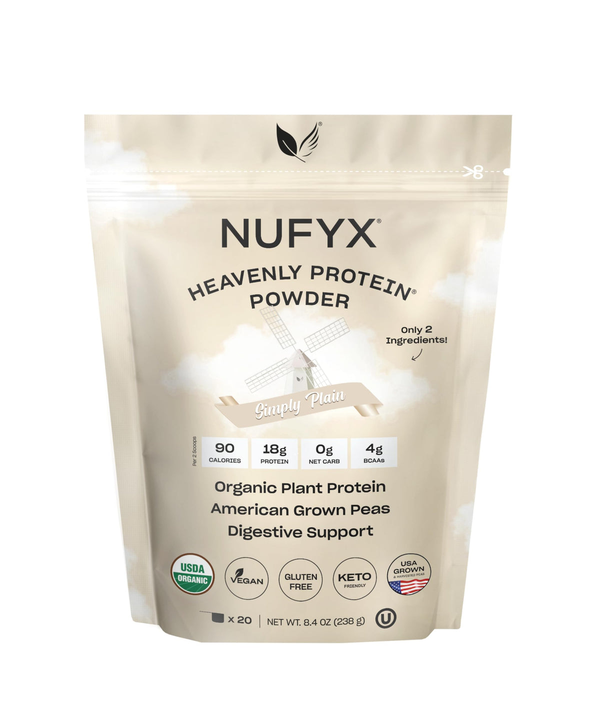 NUFYX proteina vegetal organica en envase de 20 porciones para empezar el dia con energia