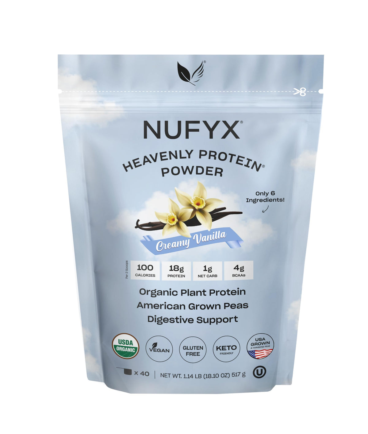 NUFYX proteína vegetal vainilla cremosa en pote, ideal para batidos cremosos.