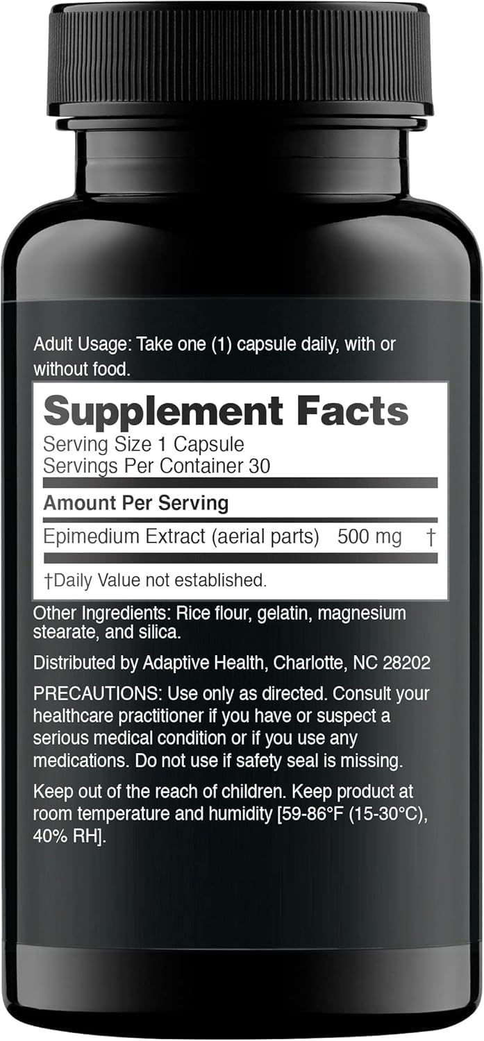 Nugenix Esenciales Epimedium cápsulas detalle de etiqueta, fórmula premium de 500 mg