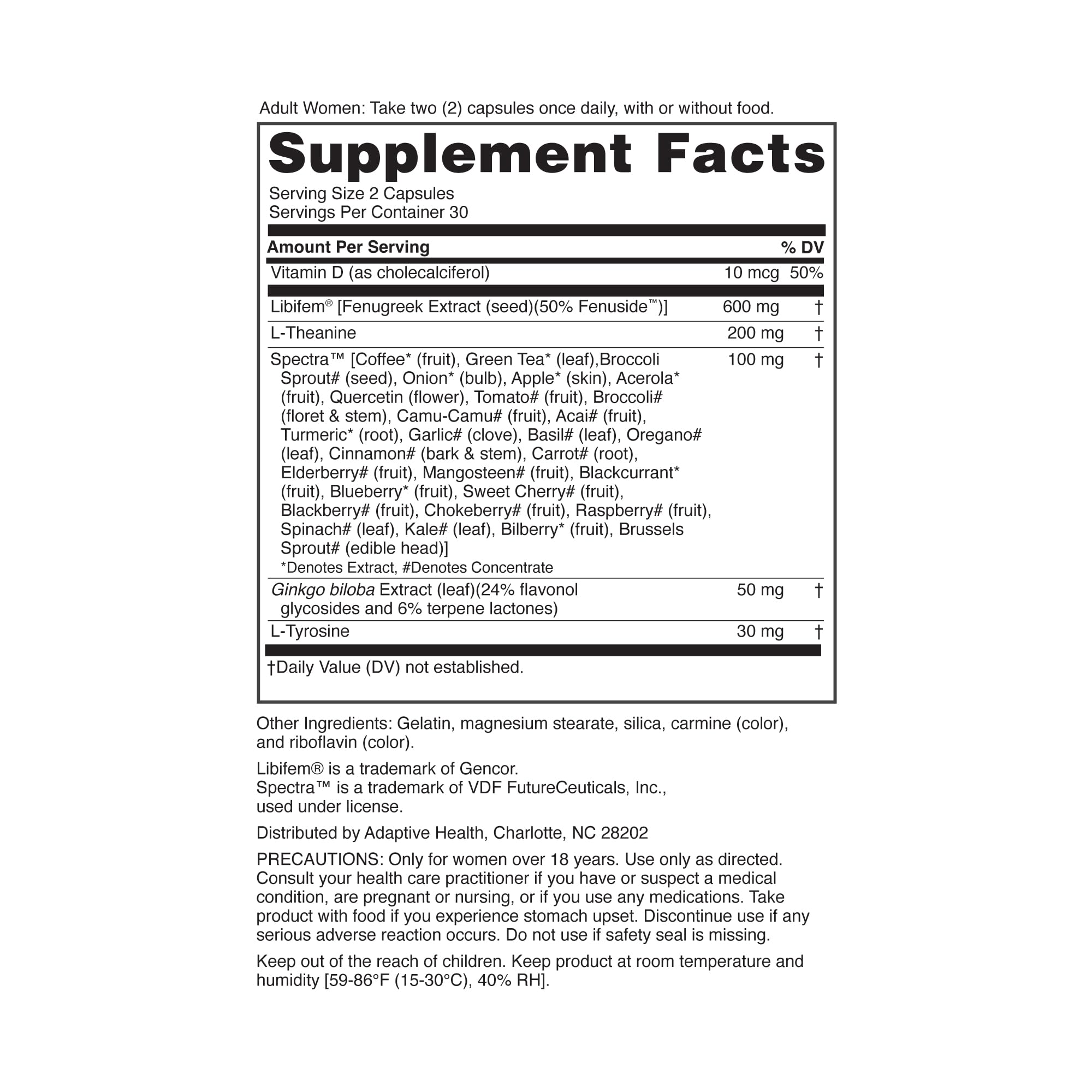Nugenix Mujeres libido etiqueta ingredientes para claridad y pureza en cada dosis.
