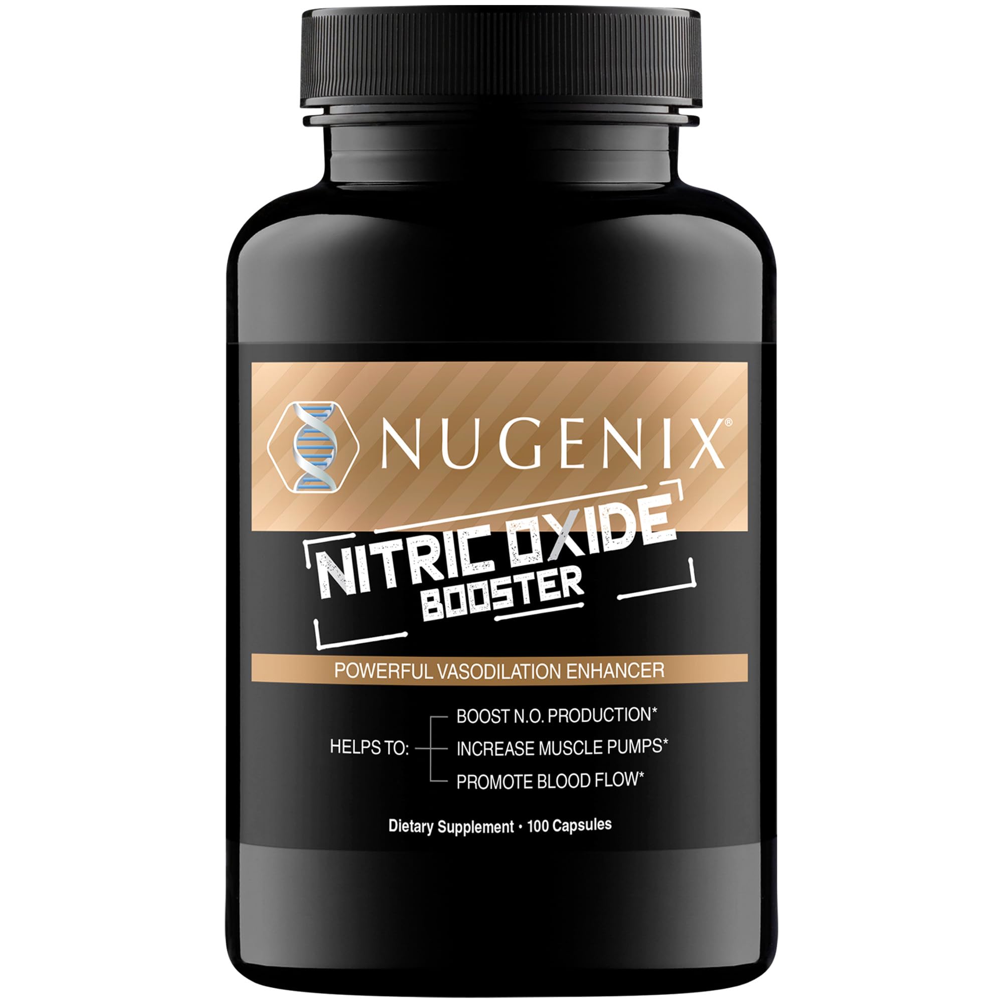 Nugenix Nitric Oxide, botella vertida, posible apoyo al flujo durante el entrenamiento