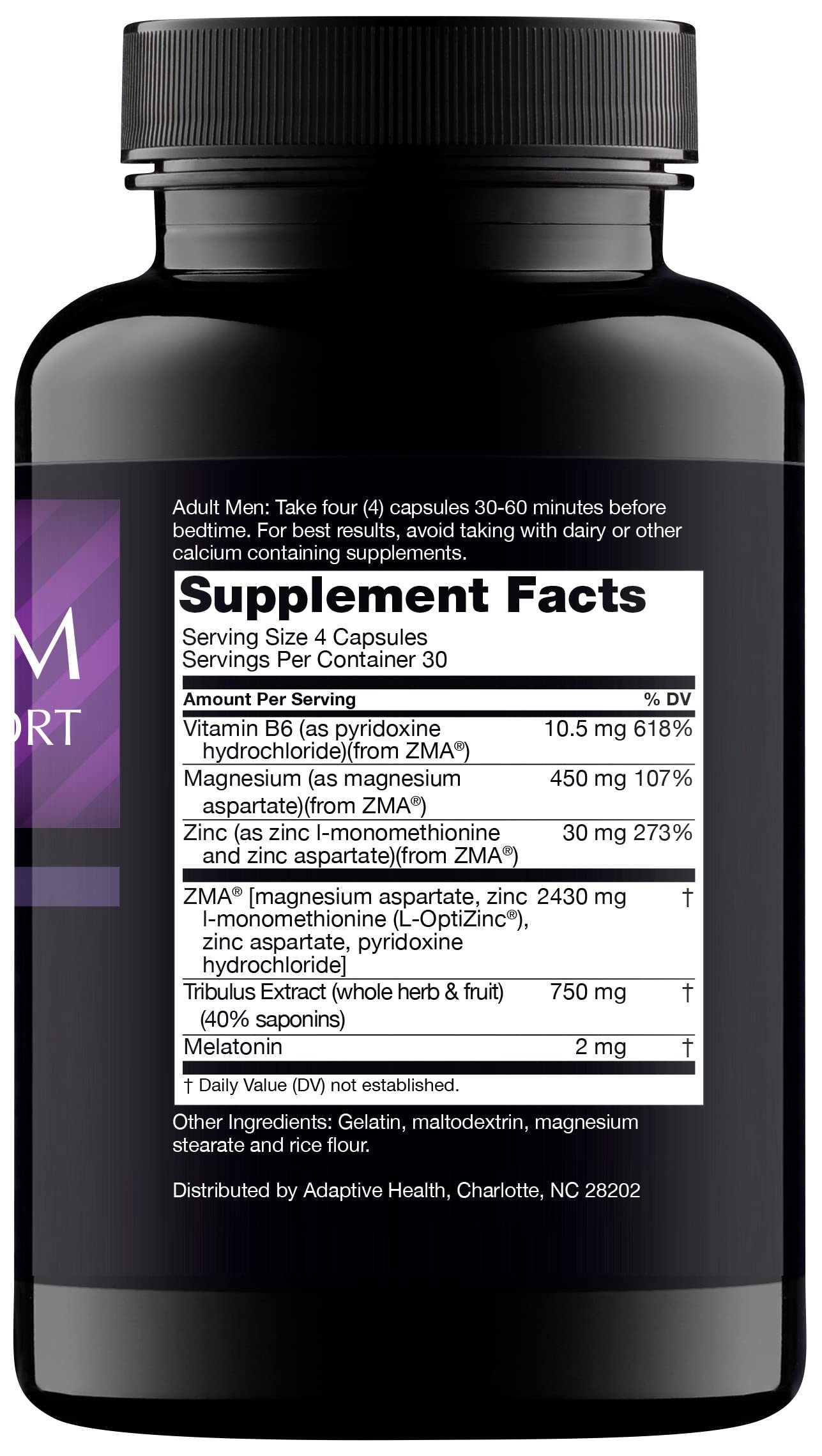 Nugenix PM ZMA, etiqueta detallada, informa la mezcla clave para el descanso nocturno.