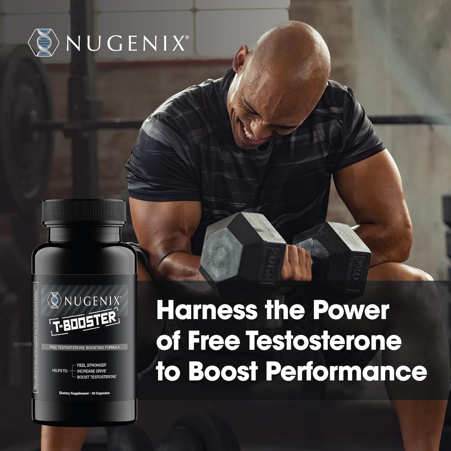 Nugenix T Booster, etiqueta destacando ingredientes clave para equilibrio hormonal.