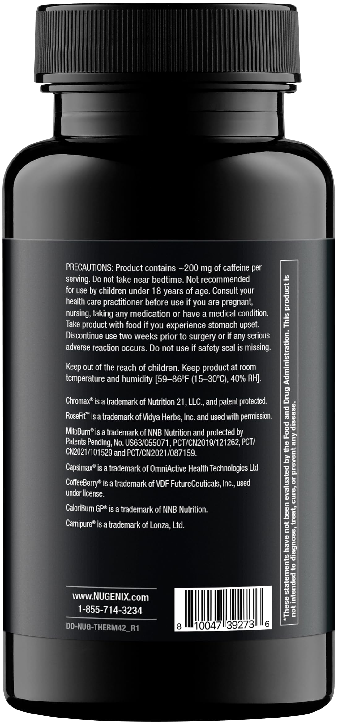 Detalle del empaque Nugenix Thermo-X con información nutricional