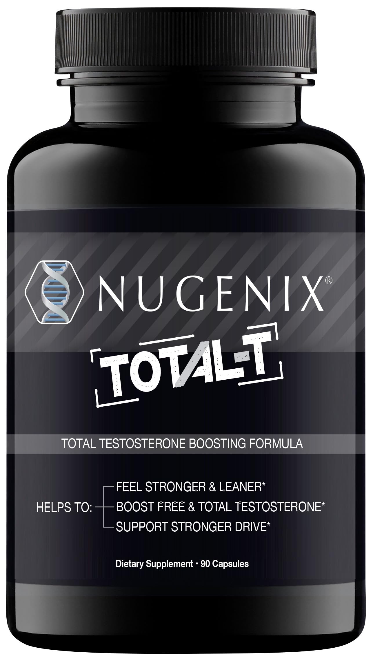 Nugenix Total-T botella frente: presentación clara para apoyar energía diaria