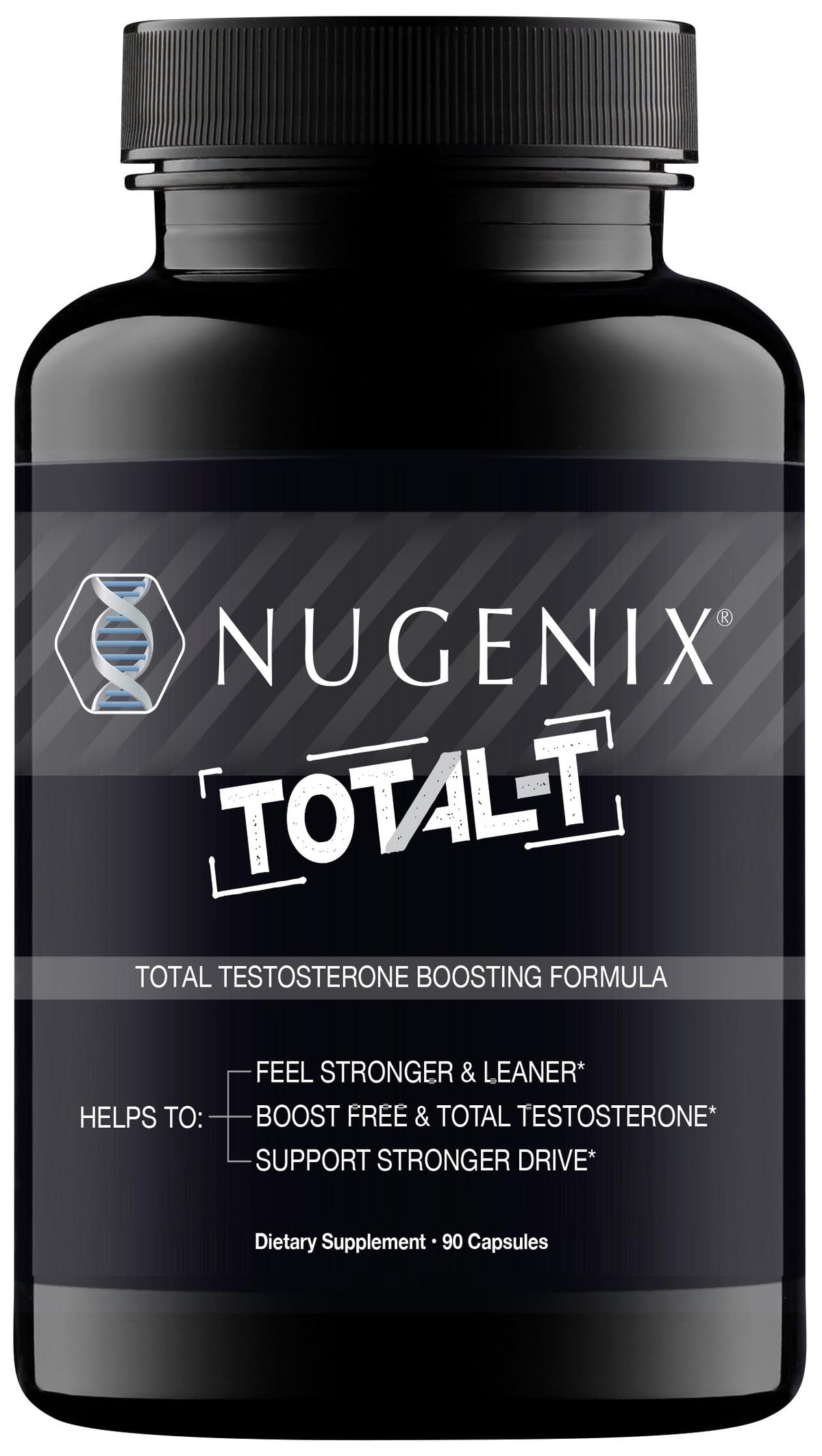 Nugenix Total-T botella frente: presentación clara para apoyar energía diaria