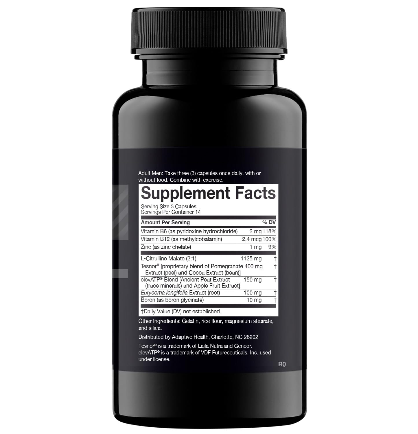Nugenix Total-T etiqueta muestra ingredientes clave como Tesnor elevATP y borón.