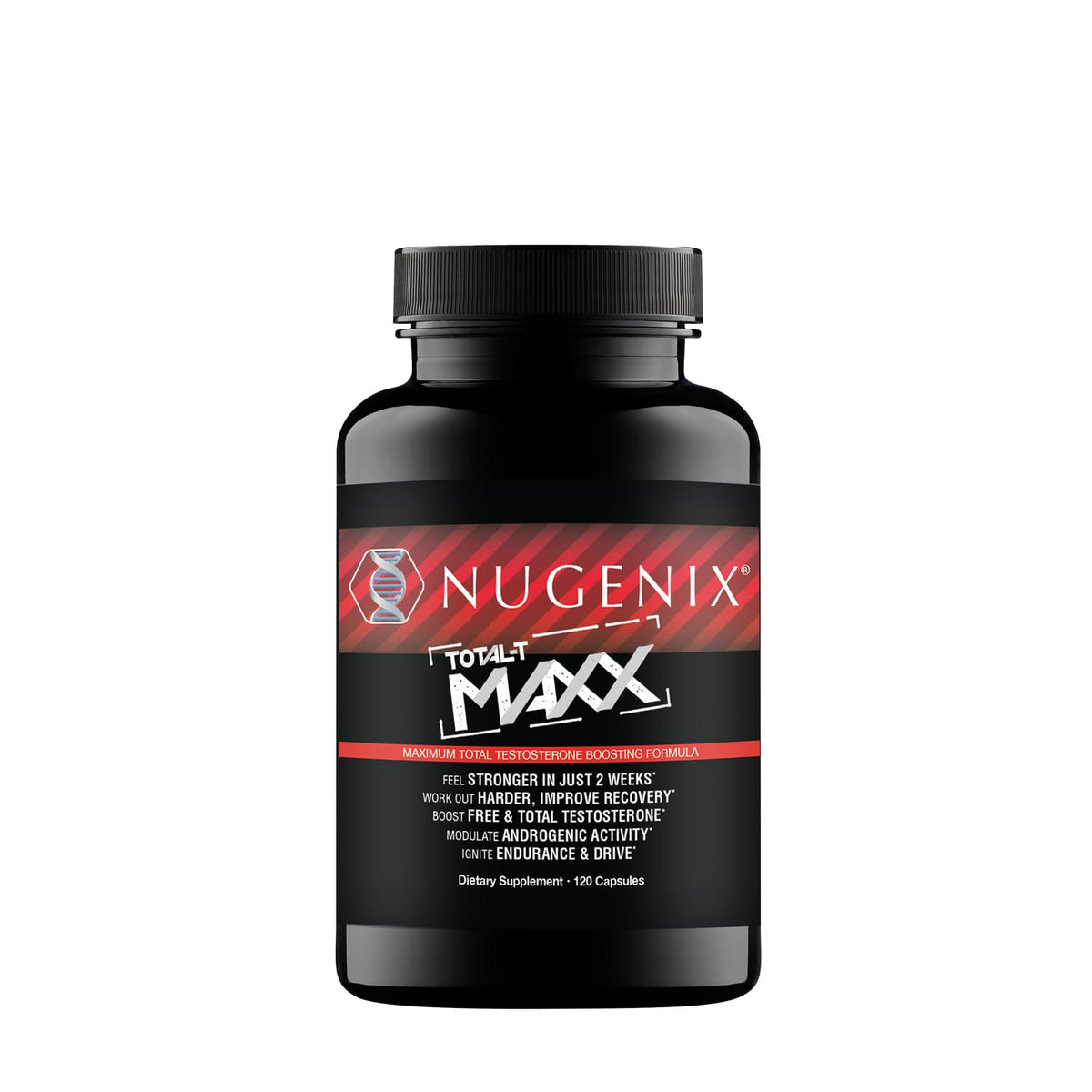 Nugenix Total-T Maxx, botella: energía diaria y enfoque potencial.