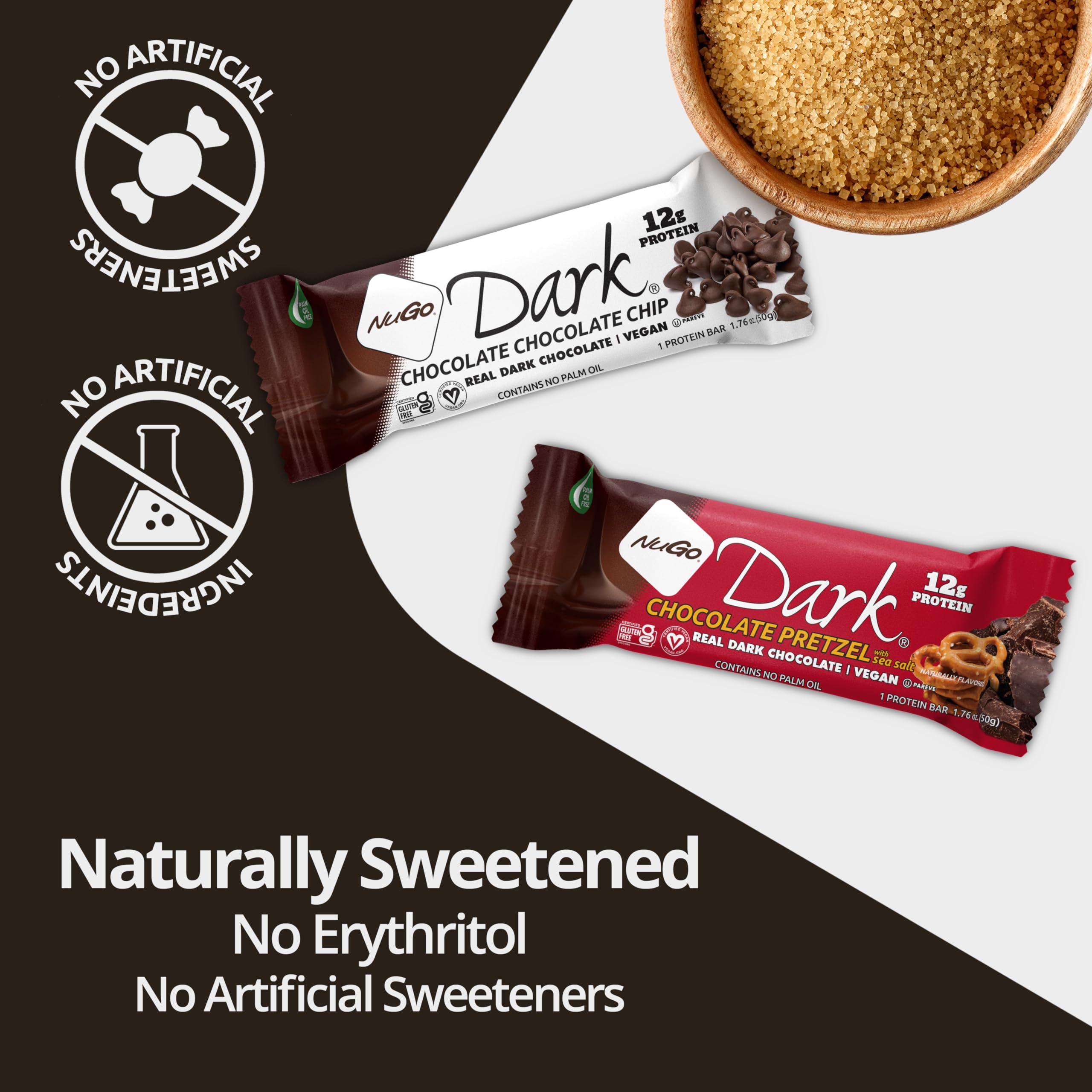 Etiqueta sin gluten de NuGo Dark Chocolate Mint Bar, opción segura para celíacos