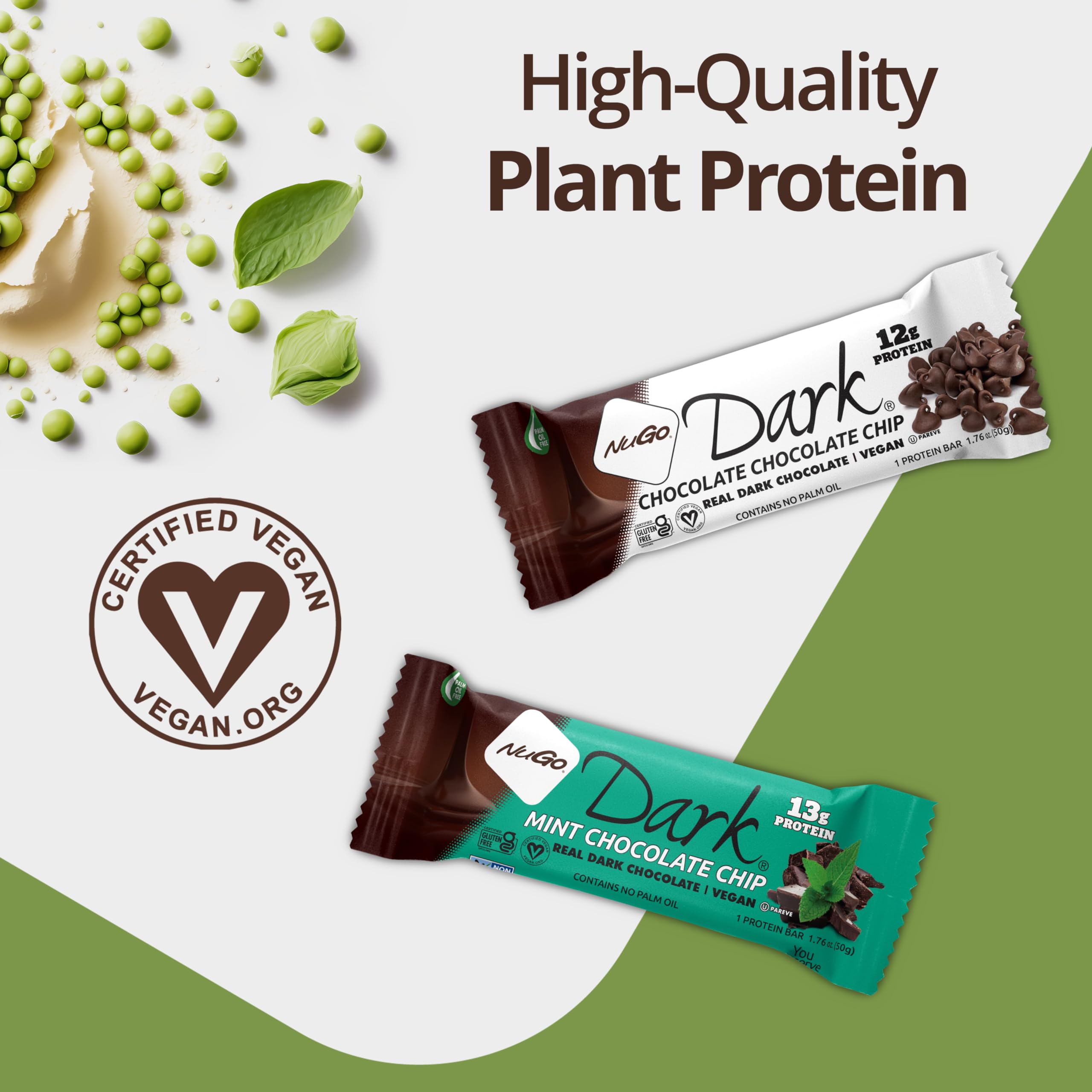 Textura cremosa de NuGo Dark Chocolate Mint Bar, proteína vegetal para snack pausado