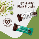 Textura cremosa de NuGo Dark Chocolate Mint Bar, proteína vegetal para snack pausado