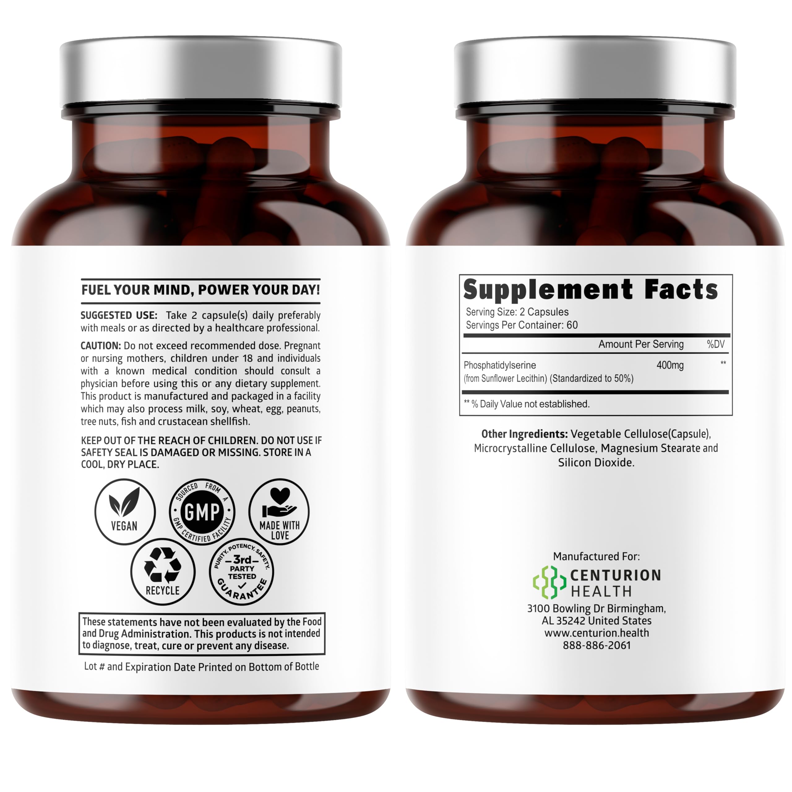 Número One Nutrition fosfatidilserina 400mg, cápsulas vegetales para claridad mental.