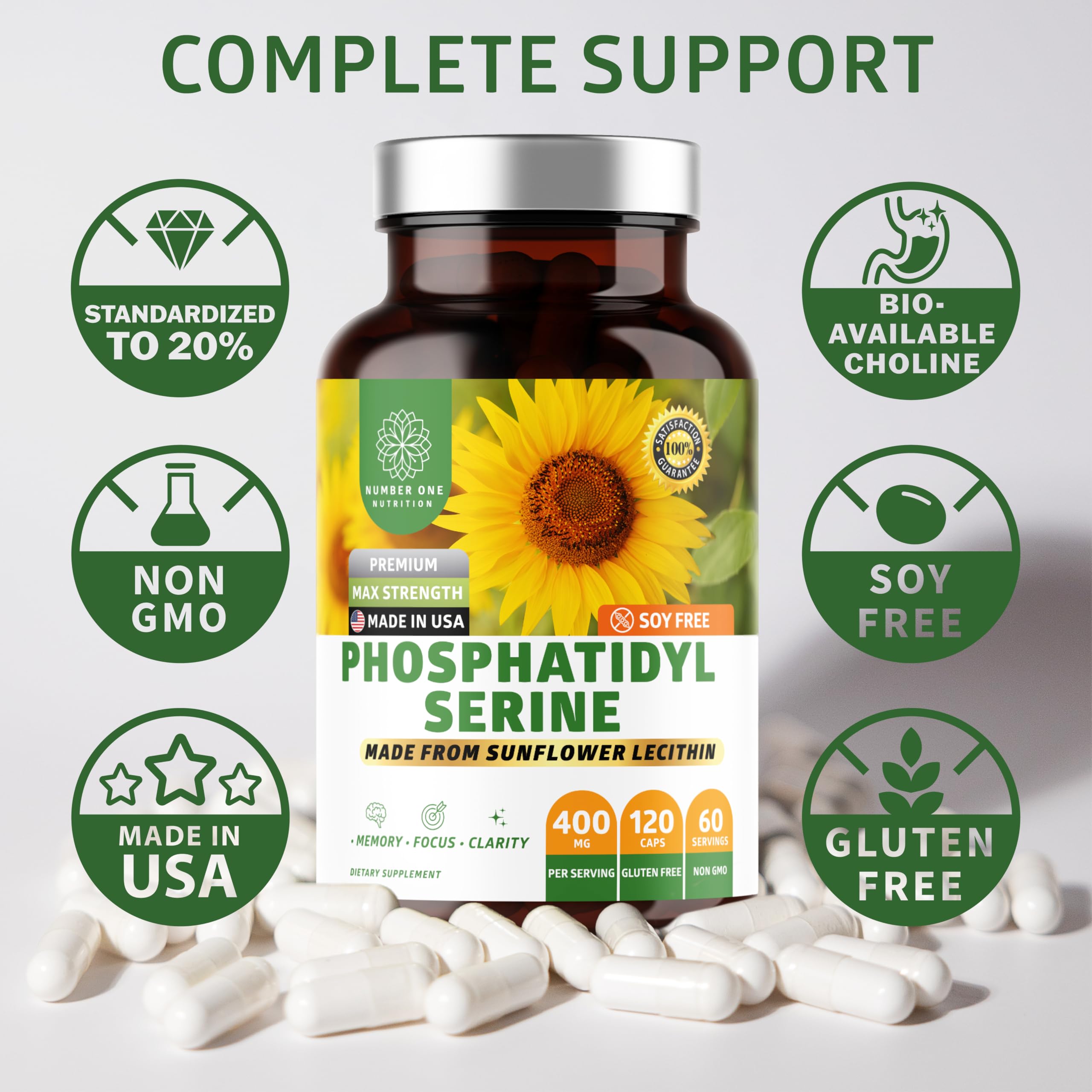Fosfatidilserina 400mg en escritorio, ideal para estudio y jornadas de trabajo.