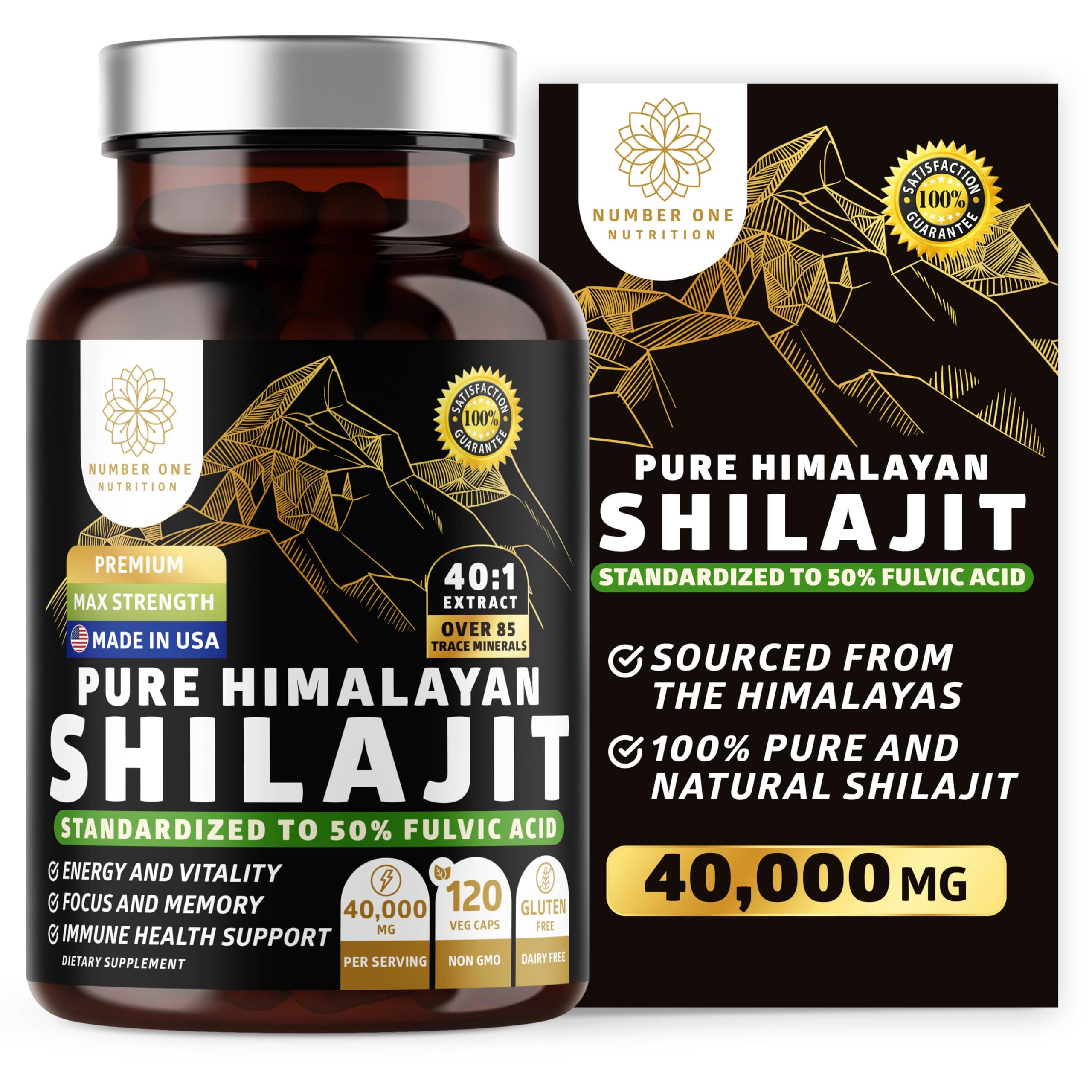 Number One Nutrition Shilajit cápsulas en porción diaria para energía sostenida.