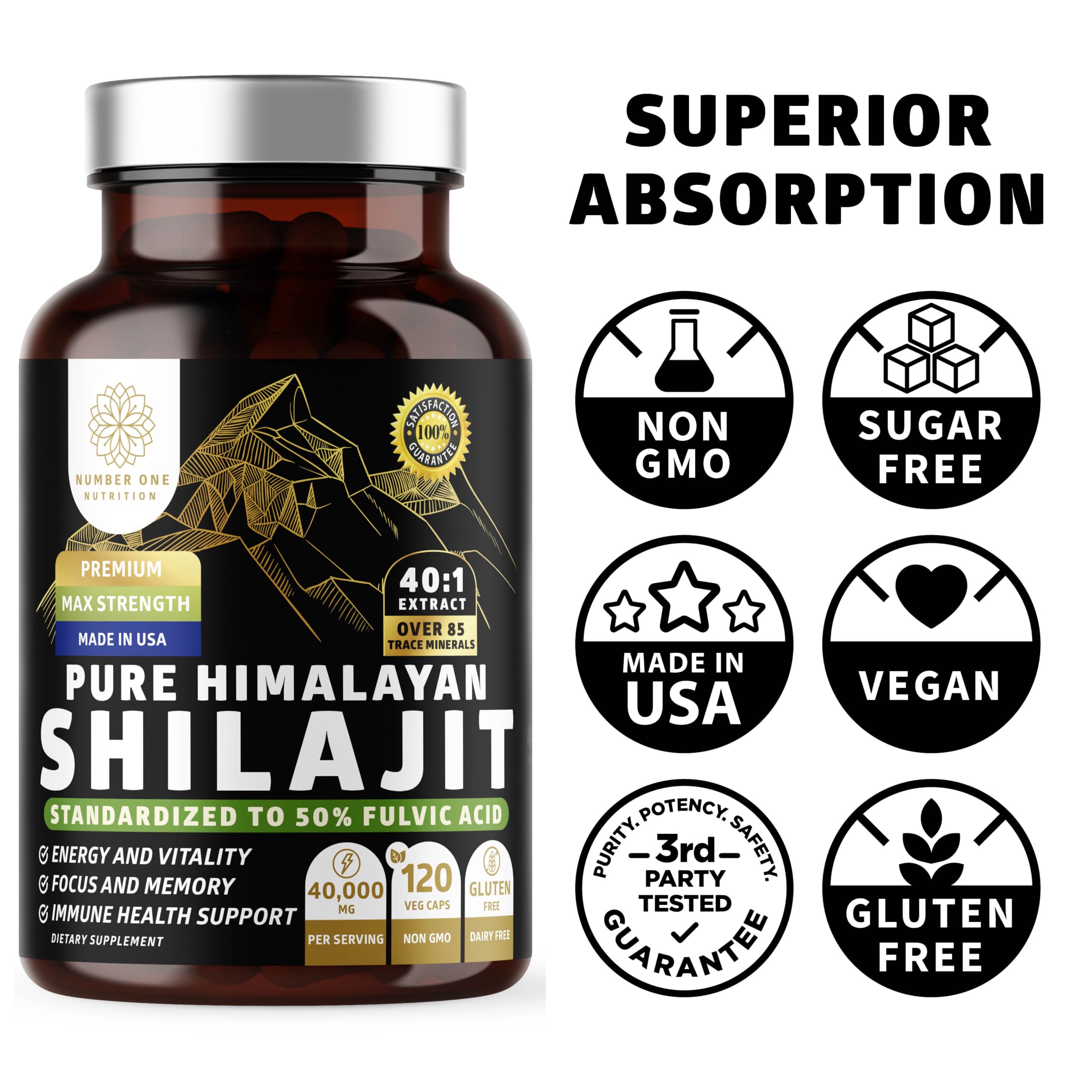 Number One Nutrition Shilajit uso diario en cápsulas veganas.