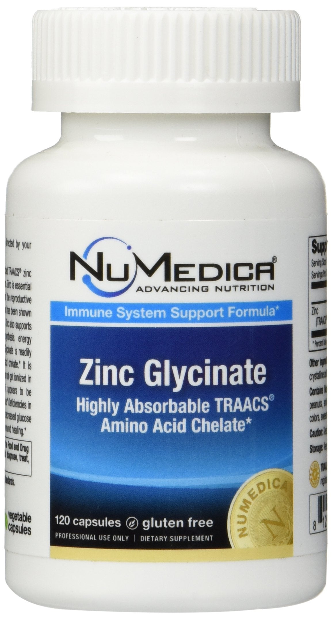 NuMedica Zinc glicinato 20 mg, frasco: alto rendimiento en absorción para uso diario.