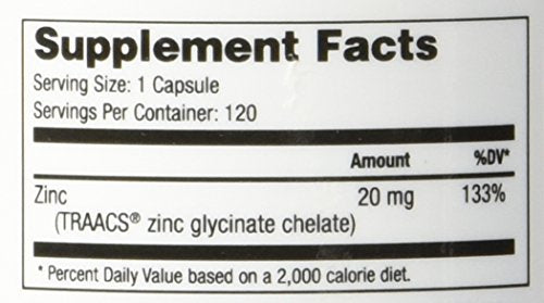 Manos sostienen frasco NuMedica Zinc glicinato 20 mg para uso diario cómodo.