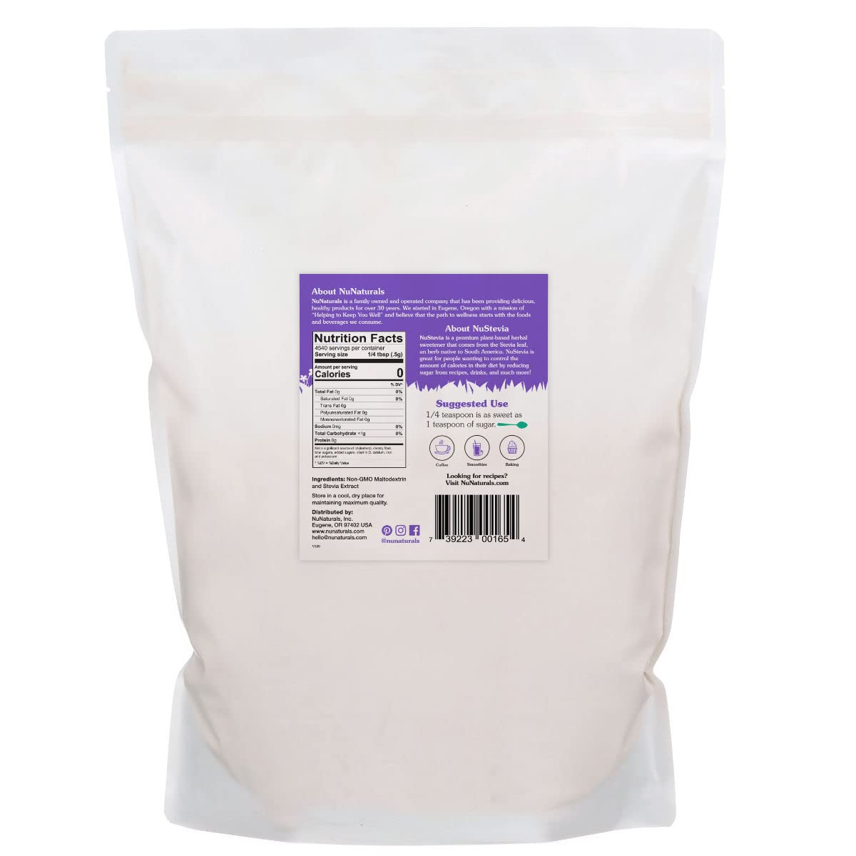 NuNaturals polvo blanco de stevia ideal para desayuno, yogur y avena