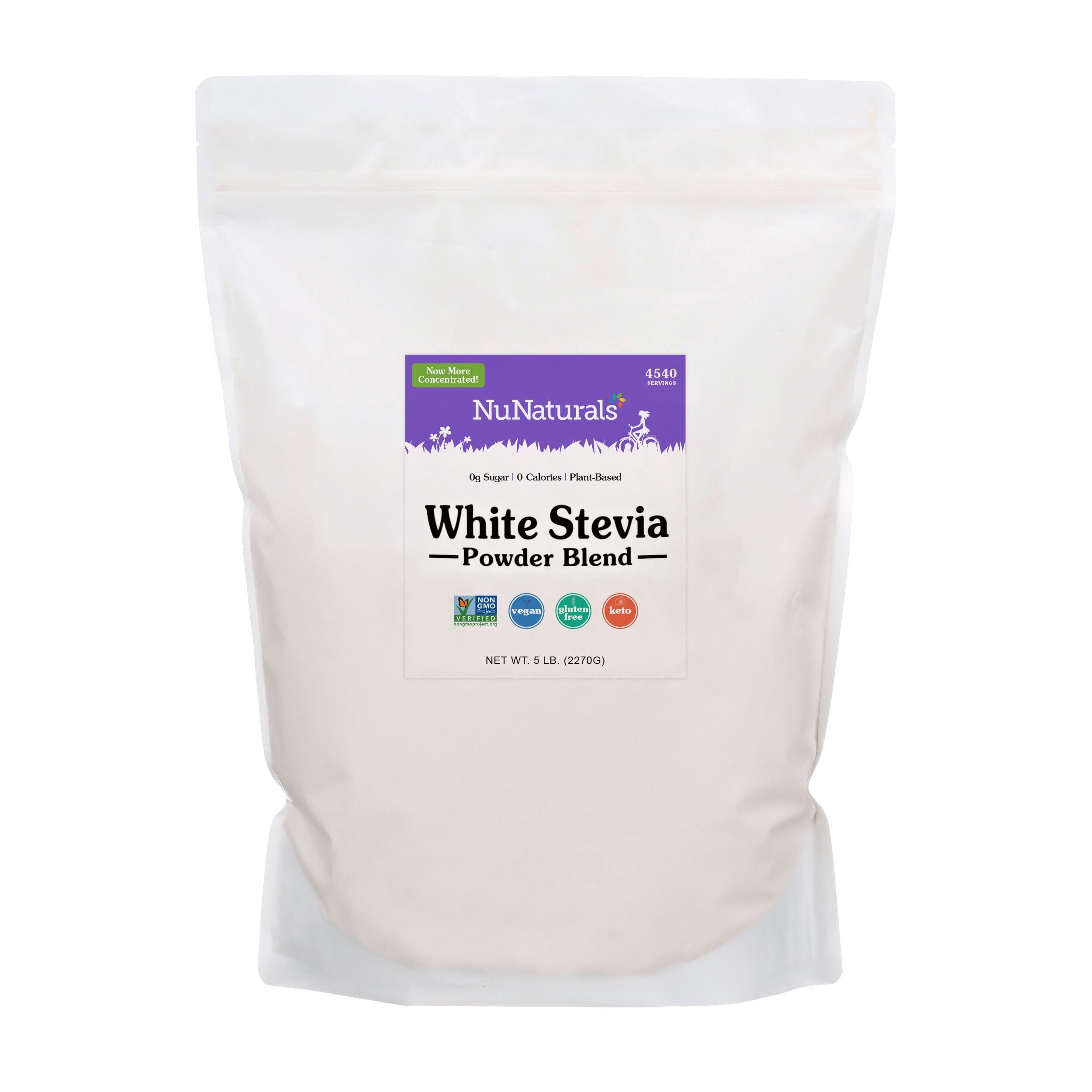 NuNaturals polvo blanco de stevia para endulzar té y café sin calorías