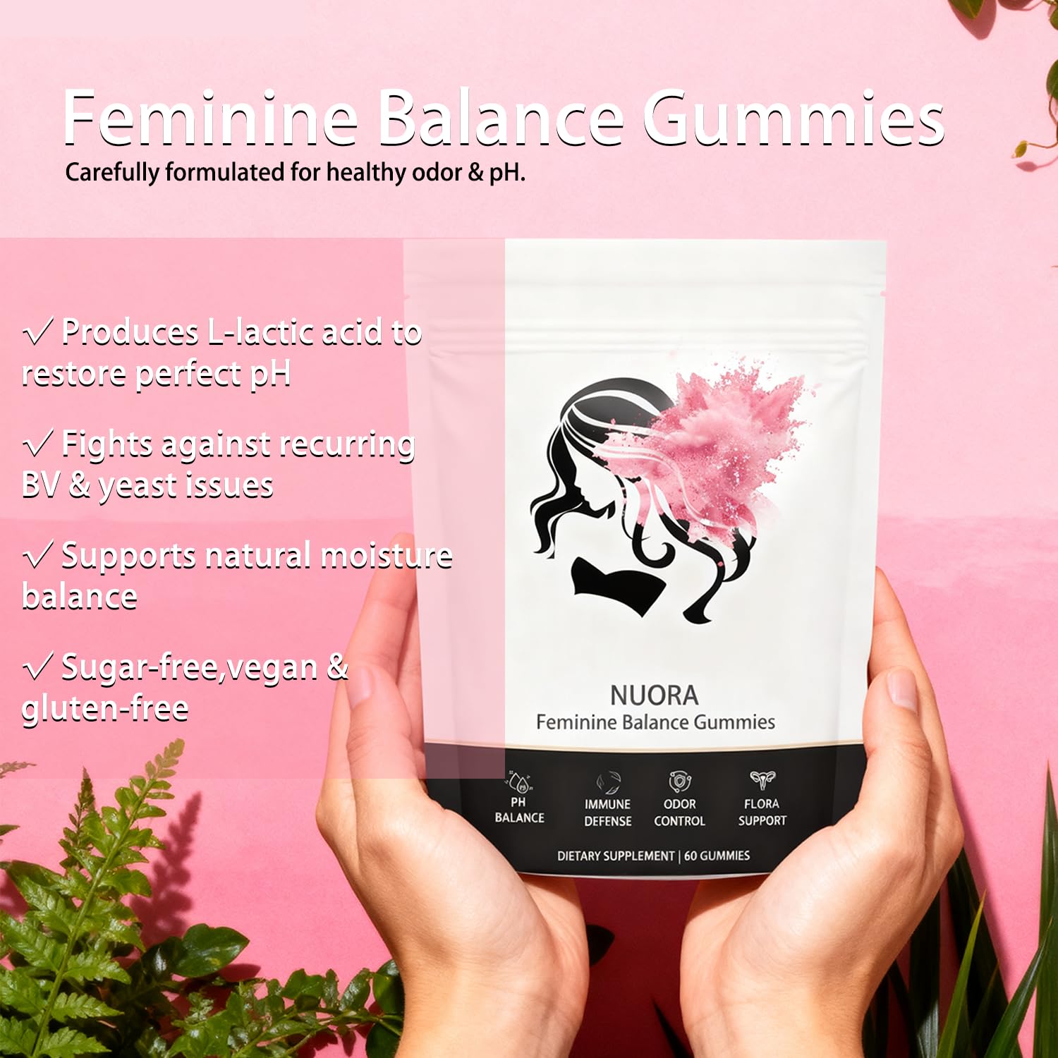 Nuora gomitas equilibrio femenino etiqueta legible: información clara para elegir.