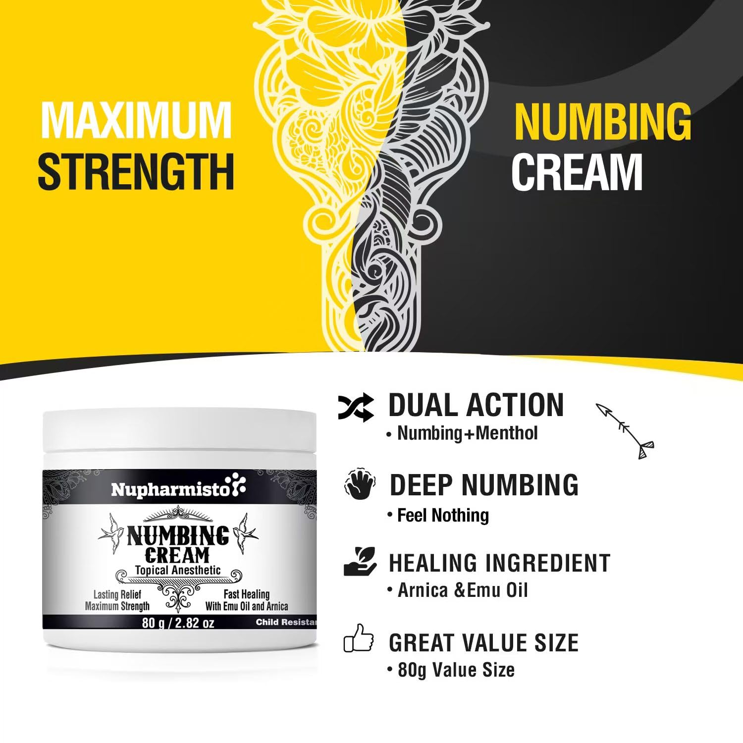 Nupharmisto crema anestésica con arnica y emú, hidratación de la piel.