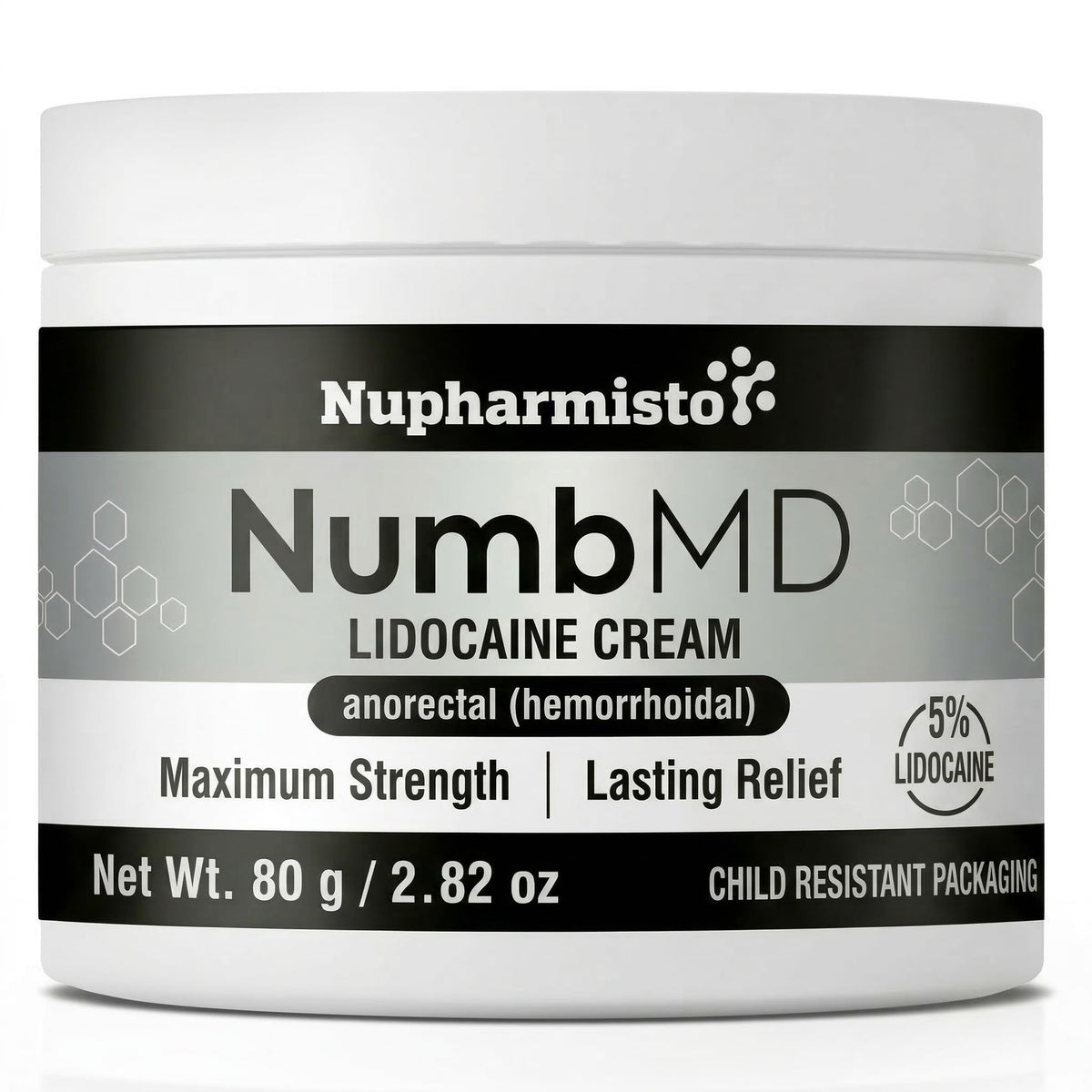 Nupharmisto crema anestésica en pote, alivio prolongado para la piel.