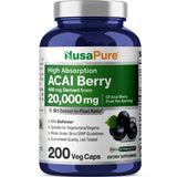 NusaPure Acai 50:1 cápsulas veganas, fáciles de tomar para uso diario.