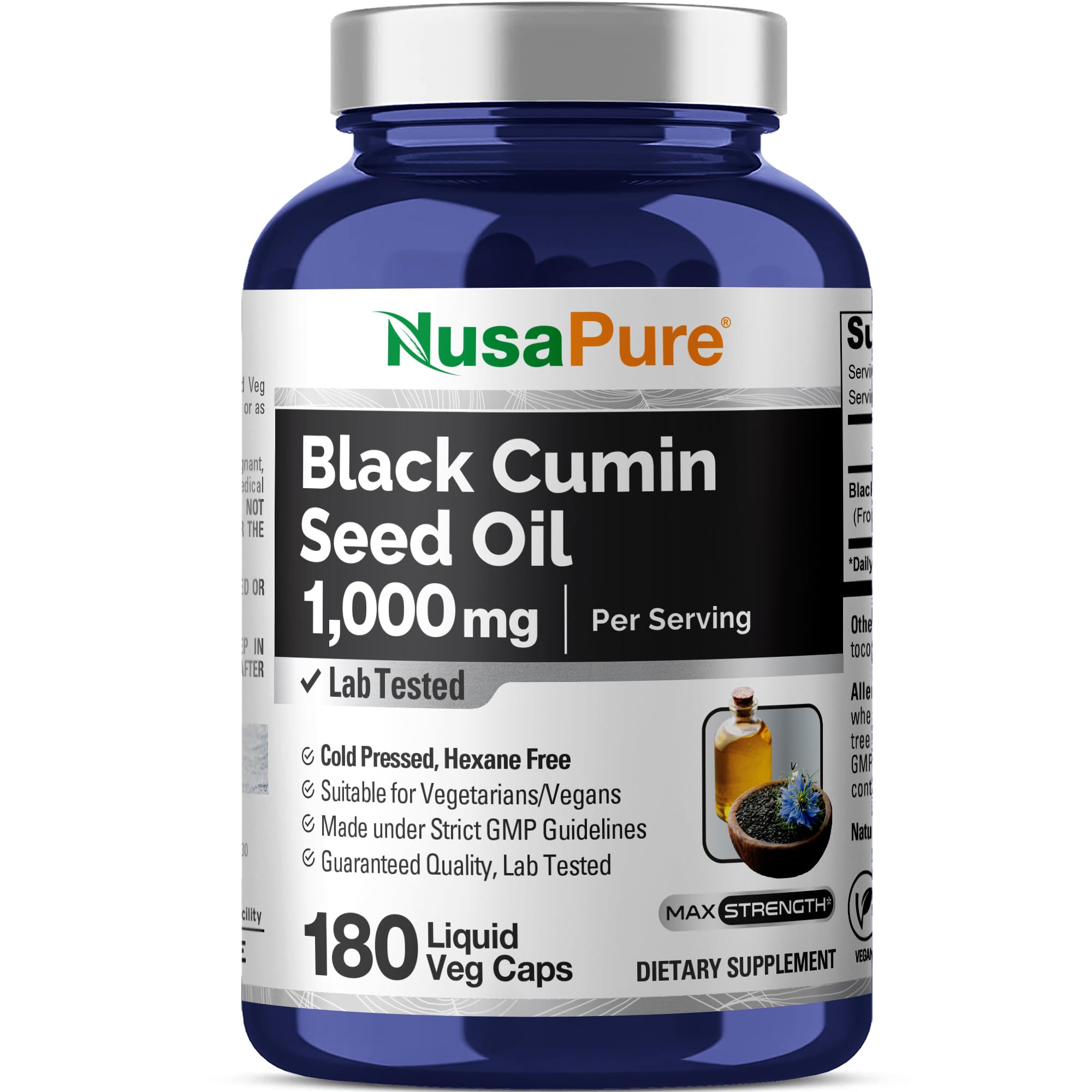NusaPure Aceite de Semilla Negra prensado en frío, para uso diario.