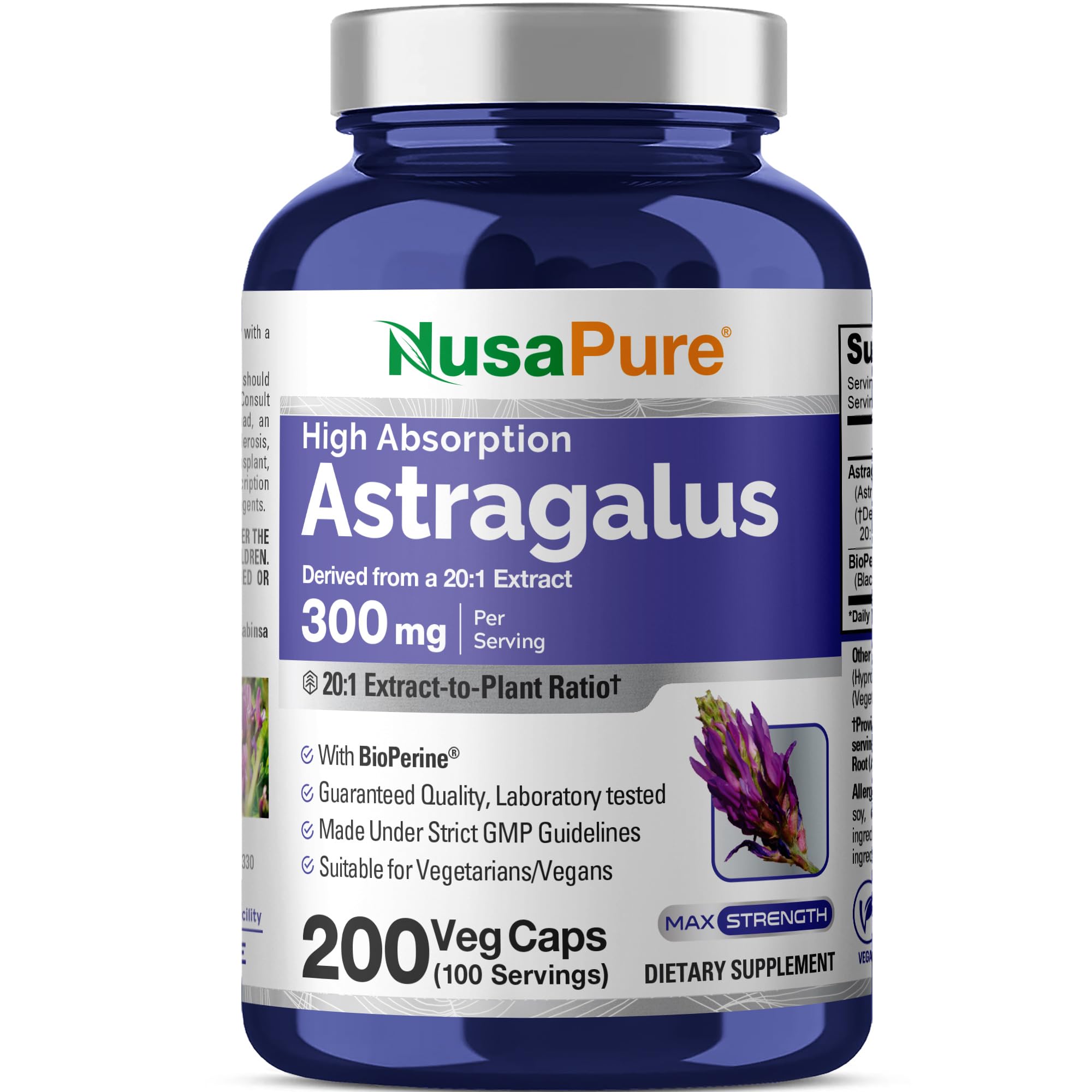NusaPure Astrágalo botella de cápsulas de 300 mg para uso diario