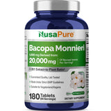 NusaPure Bacopa Hoja Monnieri, extracto 20:1, tabletas para concentración