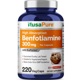 NusaPure benfotiamina 300 mg en cápsulas vegetales, fácil ingesta diaria.